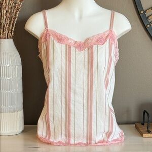 CATO Y2K Pink & White Striped Lace w/ Beading Trim Cami Size 18/20W